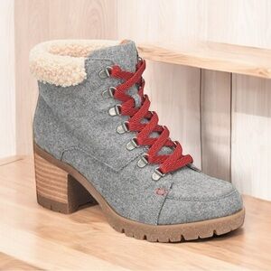 New KORK-EASE Evie Heeled Lace-Up Boots Grey Wool Fabric Size 9